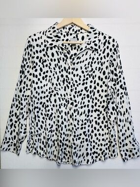 Chicos Dalmatian Print Modal Button‑Up Shirt Women’s 12/14 Lightweight Blouse